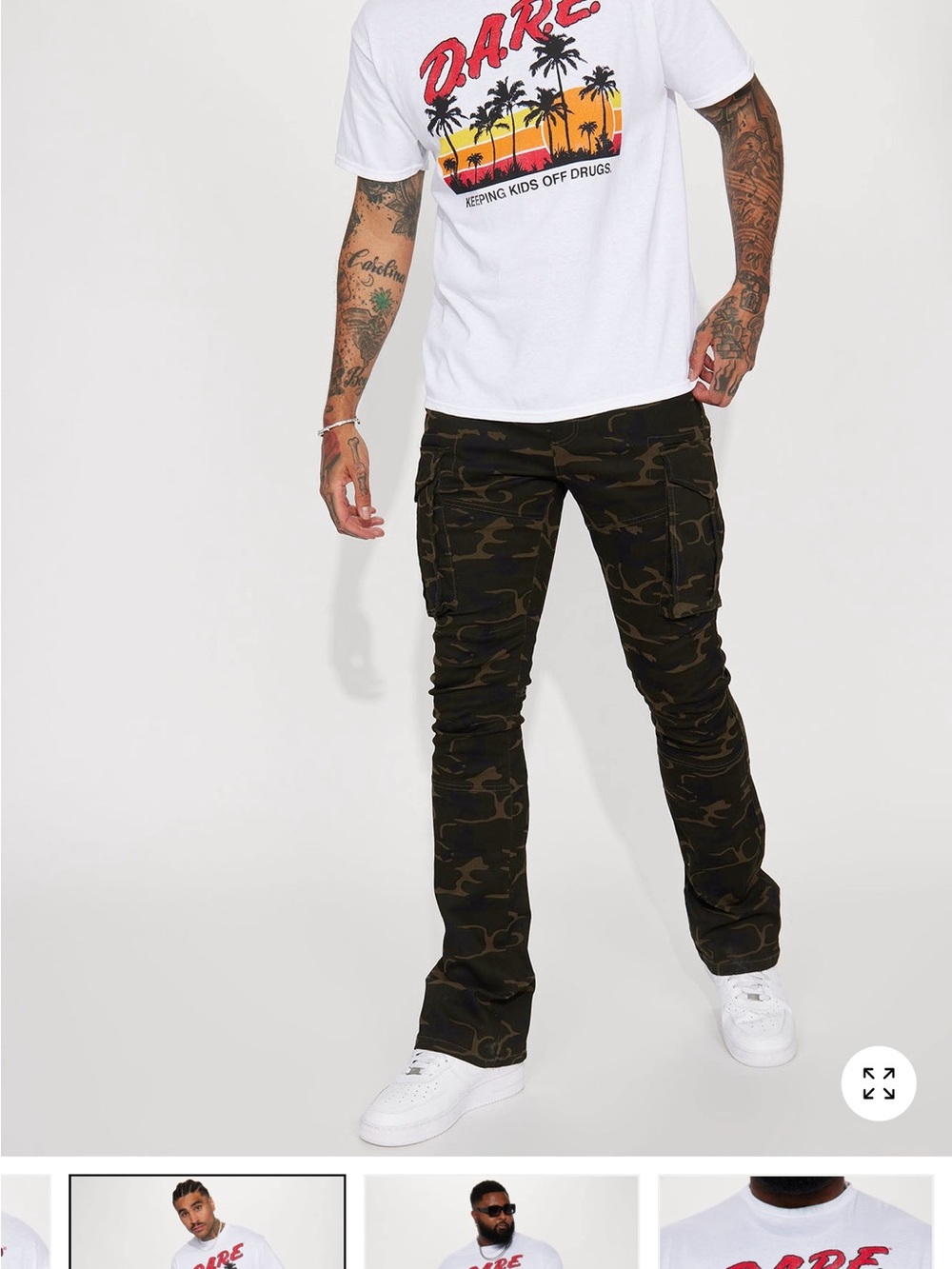 White D.A.R.E. Graphic Tee with Sunset Palm Print